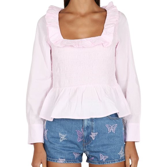 GANNI ! Organic Cotton Ruffled Scoopneck Blouse - Picture 5 of 11